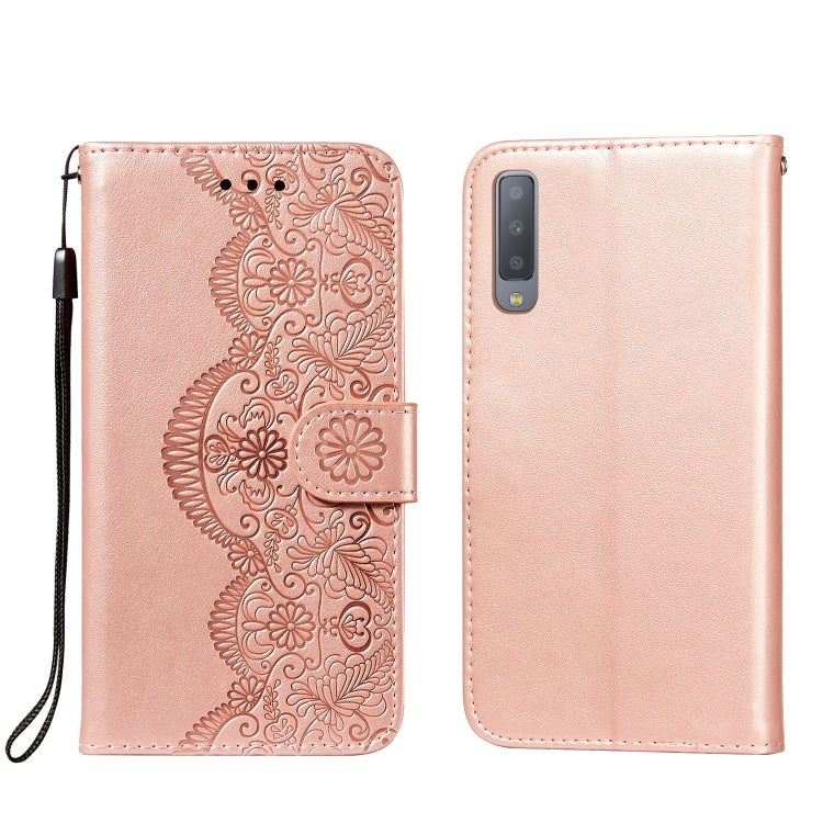 For Samsung Galaxy A7 (2018) Flower Vine Embossing Pattern Horizontal Flip Leather Case with Card Slot & Holder & Wallet & Lanyard