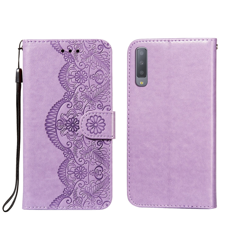 For Samsung Galaxy A7 (2018) Flower Vine Embossing Pattern Horizontal Flip Leather Case with Card Slot & Holder & Wallet & Lanyard