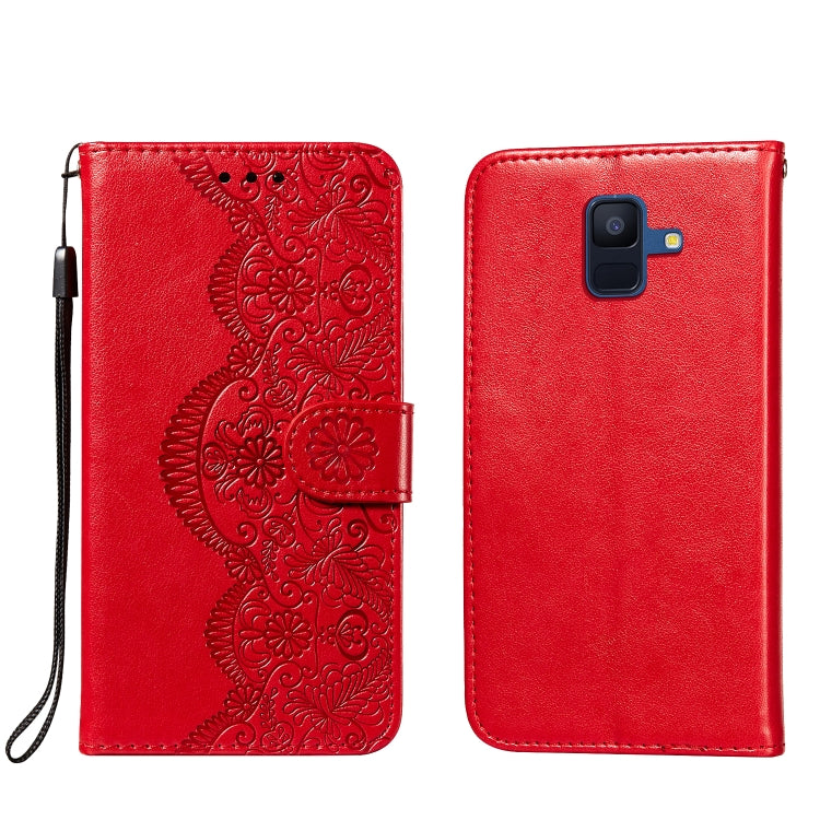 For Samsung Galaxy A6 (2018) Flower Vine Embossing Pattern Horizontal Flip Leather Case with Card Slot & Holder & Wallet & Lanyard