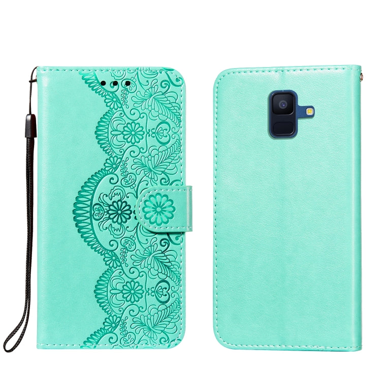 For Samsung Galaxy A6 (2018) Flower Vine Embossing Pattern Horizontal Flip Leather Case with Card Slot & Holder & Wallet & Lanyard