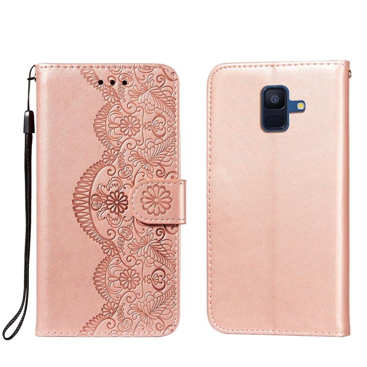 For Samsung Galaxy A6 (2018) Flower Vine Embossing Pattern Horizontal Flip Leather Case with Card Slot & Holder & Wallet & Lanyard