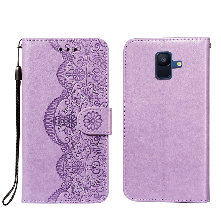 For Samsung Galaxy A6 (2018) Flower Vine Embossing Pattern Horizontal Flip Leather Case with Card Slot & Holder & Wallet & Lanyard