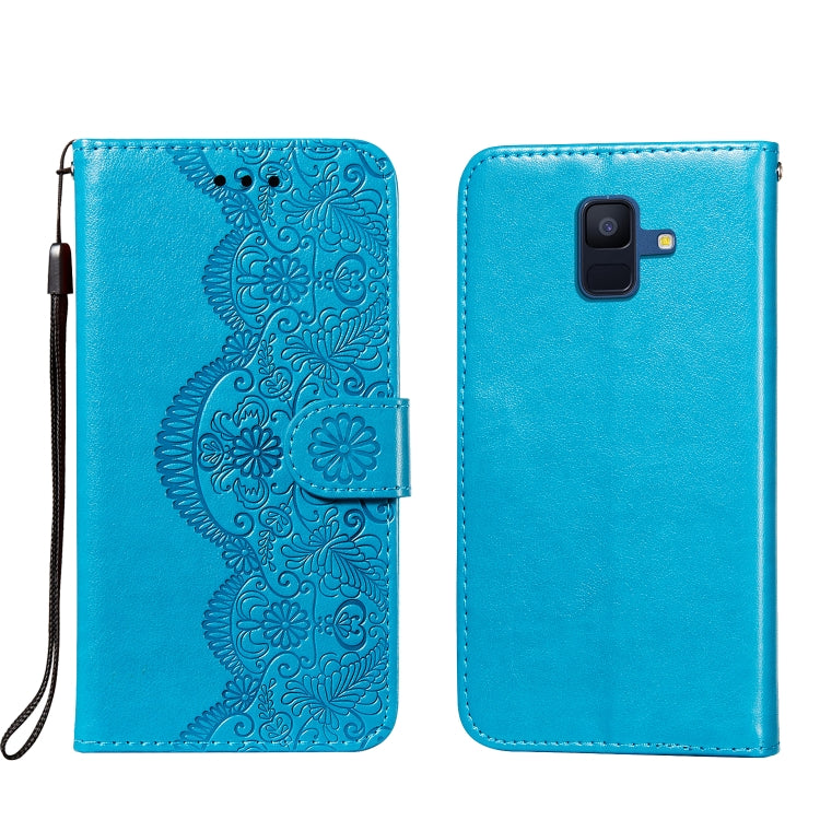 For Samsung Galaxy A6 (2018) Flower Vine Embossing Pattern Horizontal Flip Leather Case with Card Slot & Holder & Wallet & Lanyard