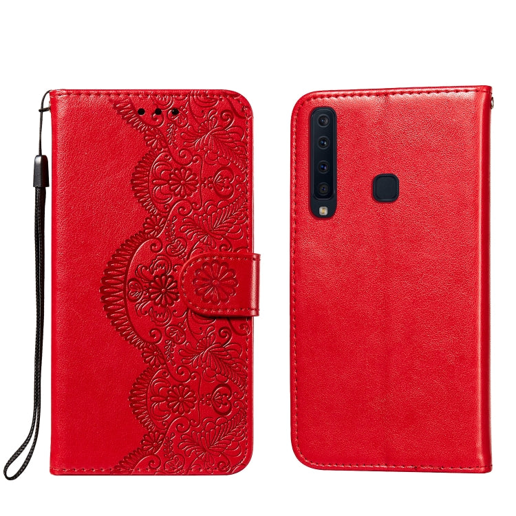 For Samsung Galaxy A9 (2018) Flower Vine Embossing Pattern Horizontal Flip Leather Case with Card Slot & Holder & Wallet & Lanyard