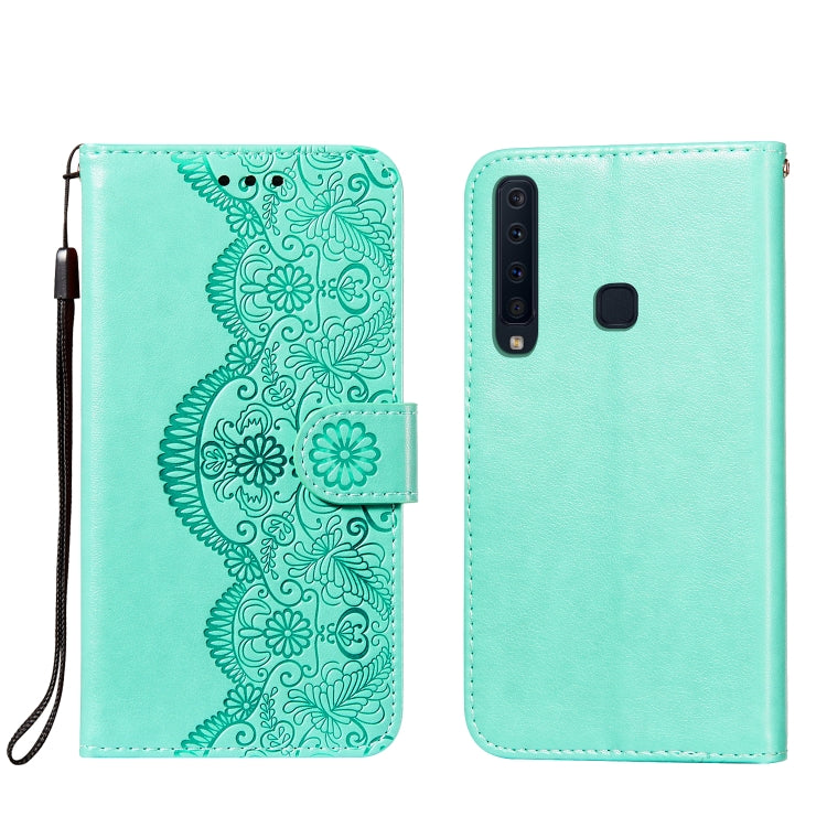 For Samsung Galaxy A9 (2018) Flower Vine Embossing Pattern Horizontal Flip Leather Case with Card Slot & Holder & Wallet & Lanyard