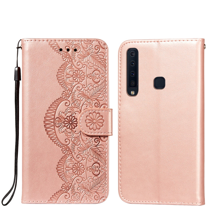 For Samsung Galaxy A9 (2018) Flower Vine Embossing Pattern Horizontal Flip Leather Case with Card Slot & Holder & Wallet & Lanyard