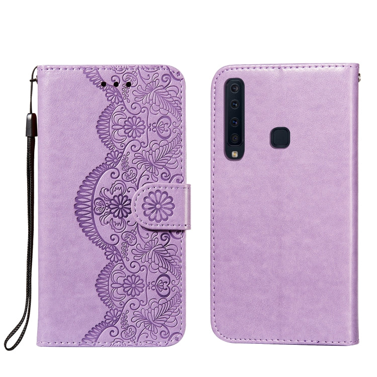 For Samsung Galaxy A9 (2018) Flower Vine Embossing Pattern Horizontal Flip Leather Case with Card Slot & Holder & Wallet & Lanyard