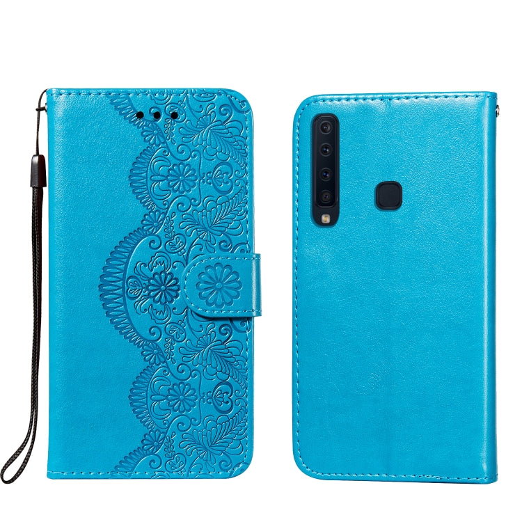 For Samsung Galaxy A9 (2018) Flower Vine Embossing Pattern Horizontal Flip Leather Case with Card Slot & Holder & Wallet & Lanyard