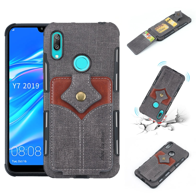 For Huawei Y7 (2019) Cloth Texture + PU + TPU Shockproof Protective Case with Card Slots