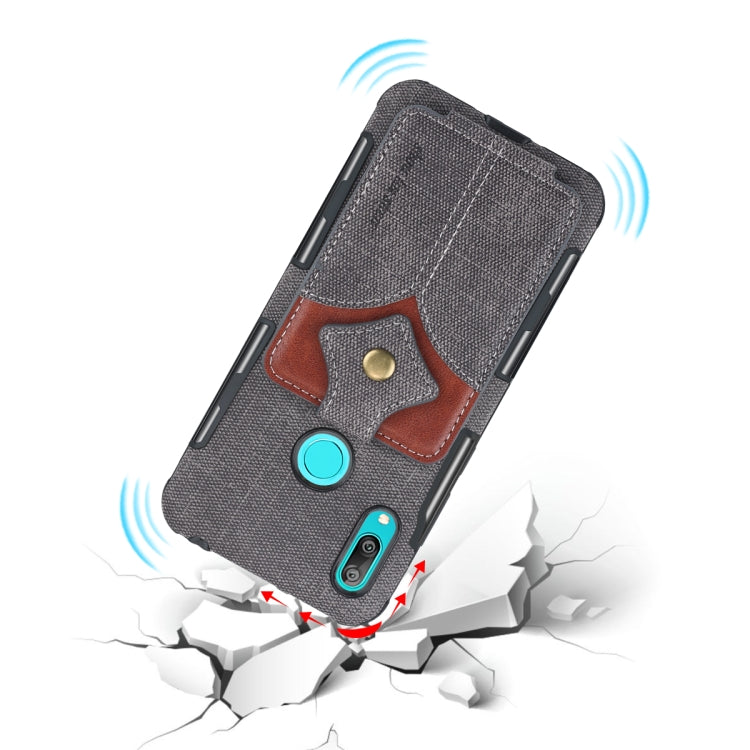For Huawei Y7 (2019) Cloth Texture + PU + TPU Shockproof Protective Case with Card Slots