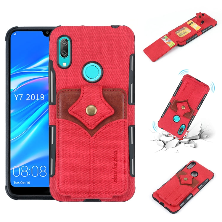 For Huawei Y7 (2019) Cloth Texture + PU + TPU Shockproof Protective Case with Card Slots