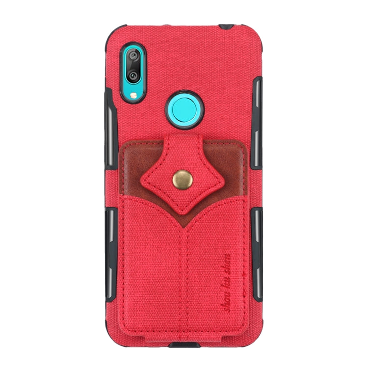 For Huawei Y7 (2019) Cloth Texture + PU + TPU Shockproof Protective Case with Card Slots