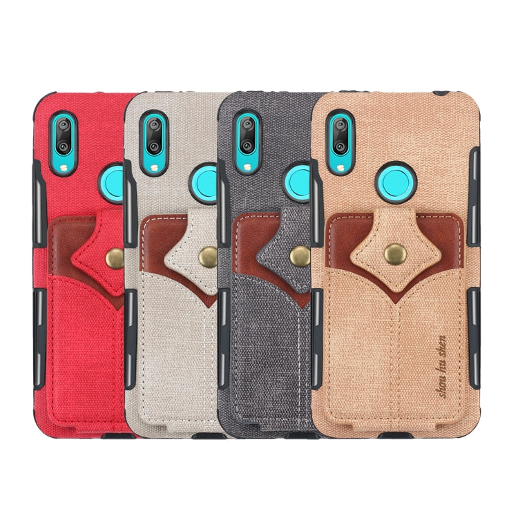 For Huawei Y7 (2019) Cloth Texture + PU + TPU Shockproof Protective Case with Card Slots