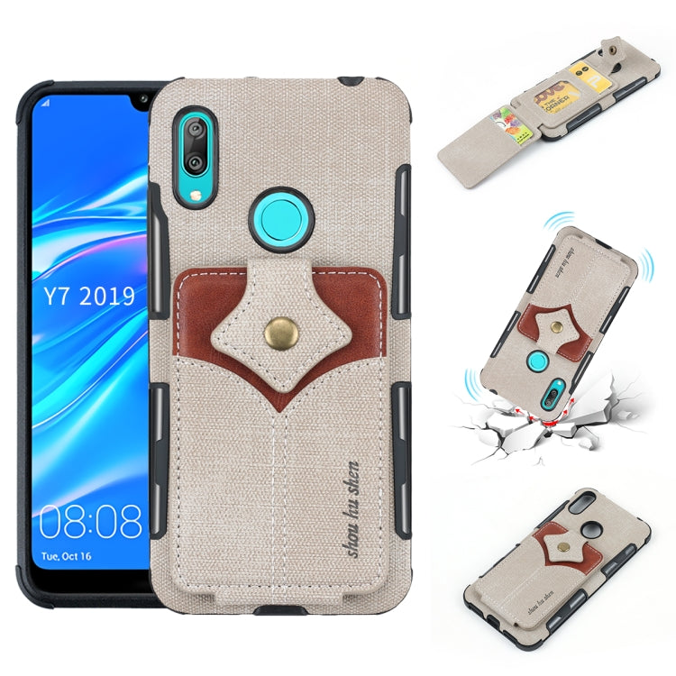 For Huawei Y7 (2019) Cloth Texture + PU + TPU Shockproof Protective Case with Card Slots