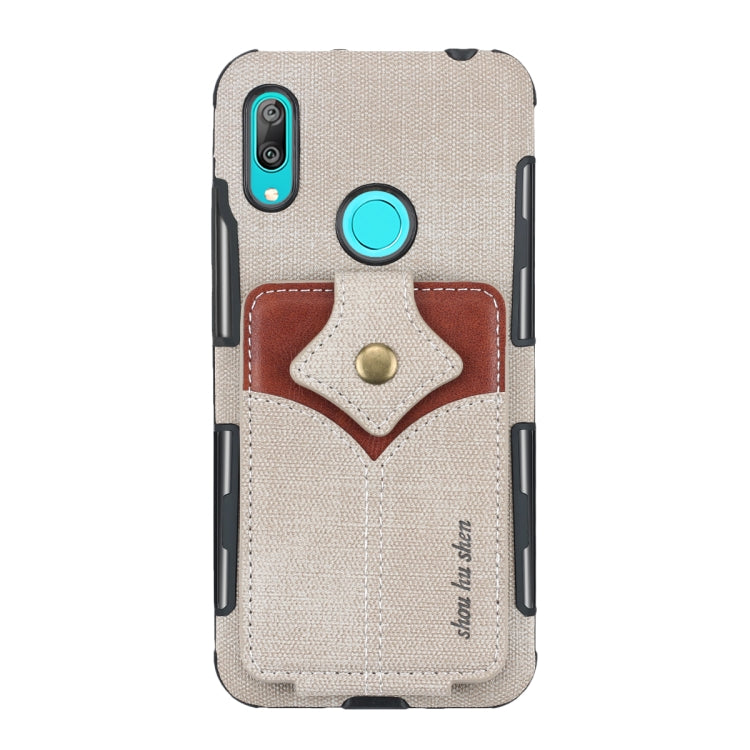 For Huawei Y7 (2019) Cloth Texture + PU + TPU Shockproof Protective Case with Card Slots
