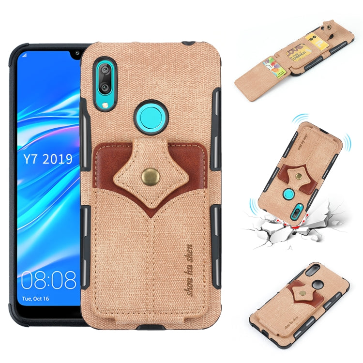 For Huawei Y7 (2019) Cloth Texture + PU + TPU Shockproof Protective Case with Card Slots