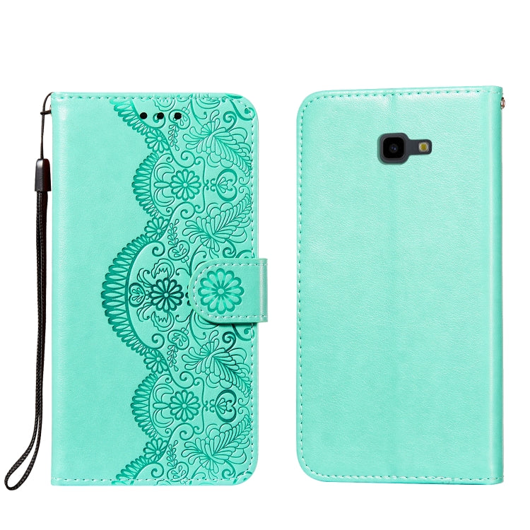 For Samsung Galaxy J4+ Flower Vine Embossing Pattern Horizontal Flip Leather Case with Card Slot & Holder & Wallet & Lanyard