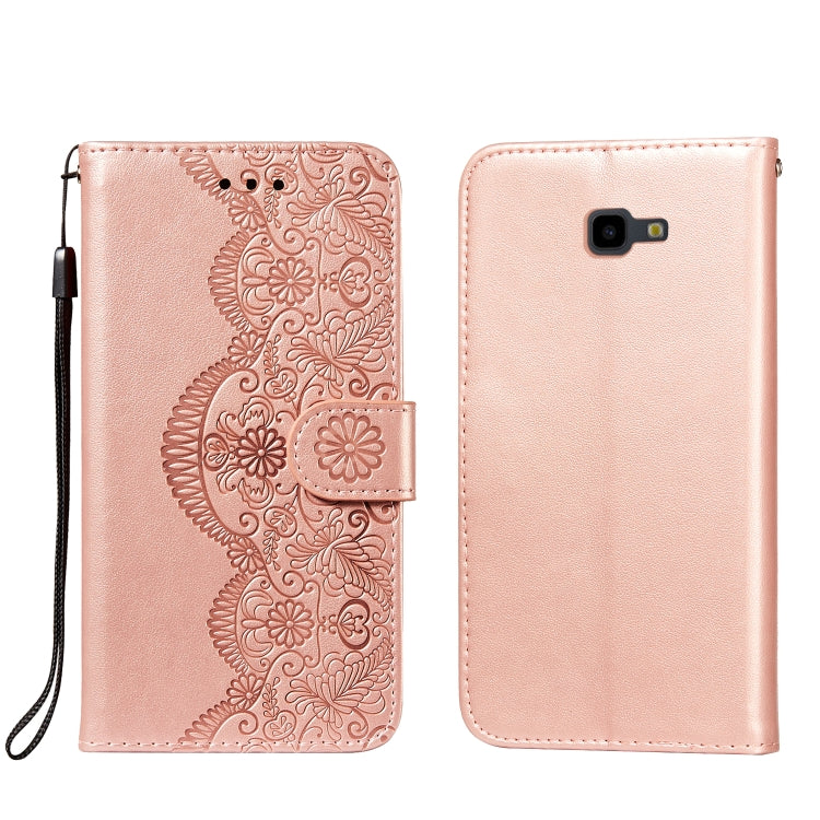 For Samsung Galaxy J4+ Flower Vine Embossing Pattern Horizontal Flip Leather Case with Card Slot & Holder & Wallet & Lanyard