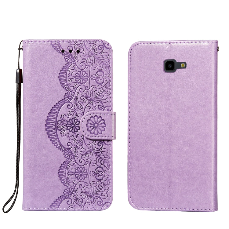 For Samsung Galaxy J4+ Flower Vine Embossing Pattern Horizontal Flip Leather Case with Card Slot & Holder & Wallet & Lanyard