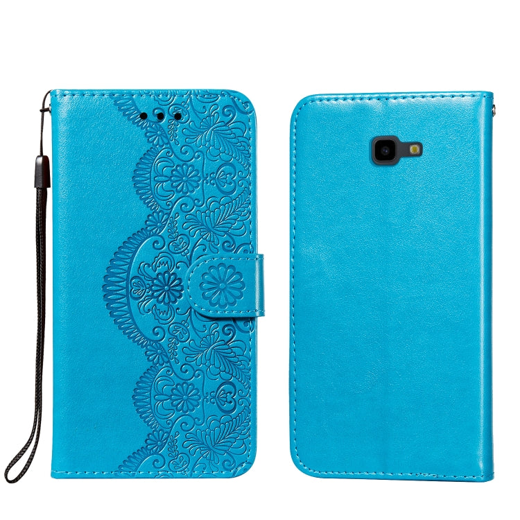 For Samsung Galaxy J4+ Flower Vine Embossing Pattern Horizontal Flip Leather Case with Card Slot & Holder & Wallet & Lanyard