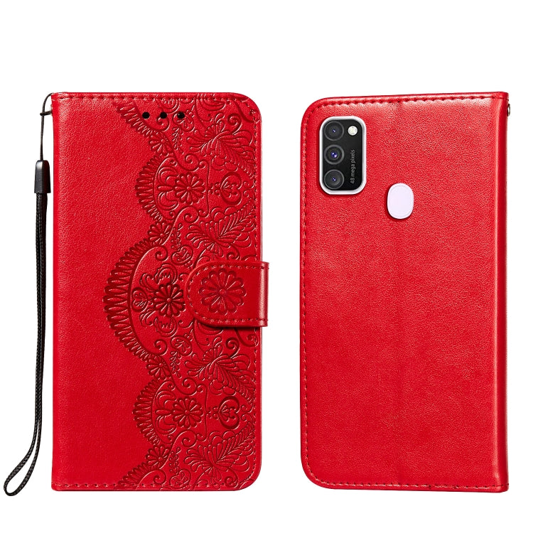 For Samsung Galaxy M30s / M21 Flower Vine Embossing Pattern Horizontal Flip Leather Case with Card Slot & Holder & Wallet & Lanyard