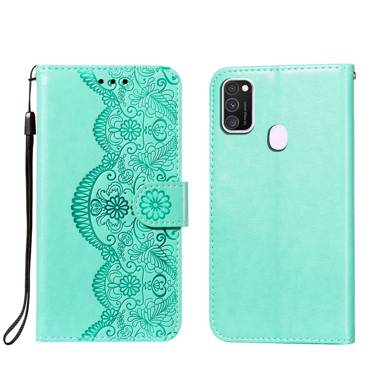 For Samsung Galaxy M30s / M21 Flower Vine Embossing Pattern Horizontal Flip Leather Case with Card Slot & Holder & Wallet & Lanyard