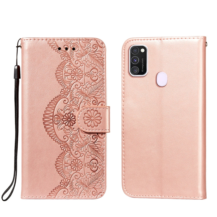 For Samsung Galaxy M30s / M21 Flower Vine Embossing Pattern Horizontal Flip Leather Case with Card Slot & Holder & Wallet & Lanyard