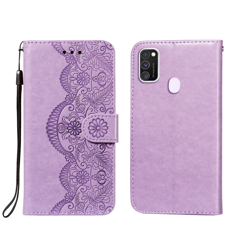 For Samsung Galaxy M30s / M21 Flower Vine Embossing Pattern Horizontal Flip Leather Case with Card Slot & Holder & Wallet & Lanyard
