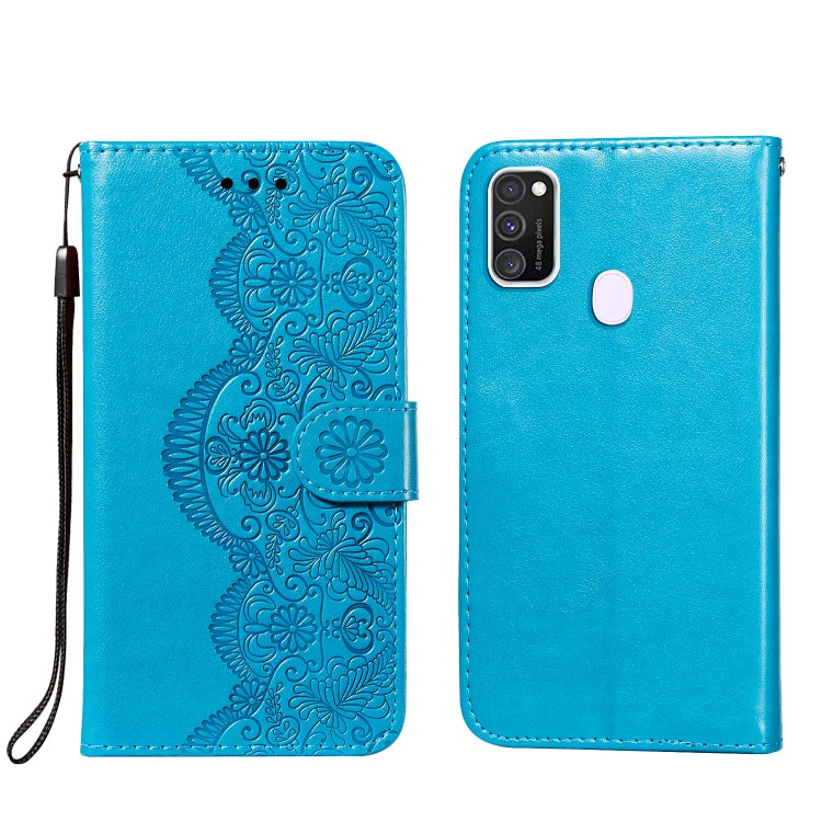 For Samsung Galaxy M30s / M21 Flower Vine Embossing Pattern Horizontal Flip Leather Case with Card Slot & Holder & Wallet & Lanyard