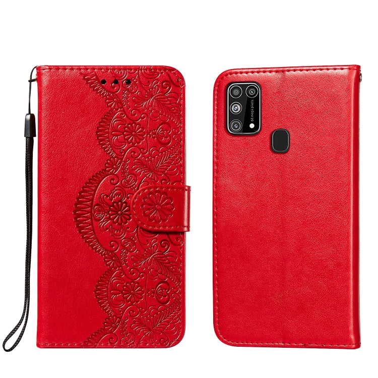 For Samsung Galaxy M31 Flower Vine Embossing Pattern Horizontal Flip Leather Case with Card Slot & Holder & Wallet & Lanyard