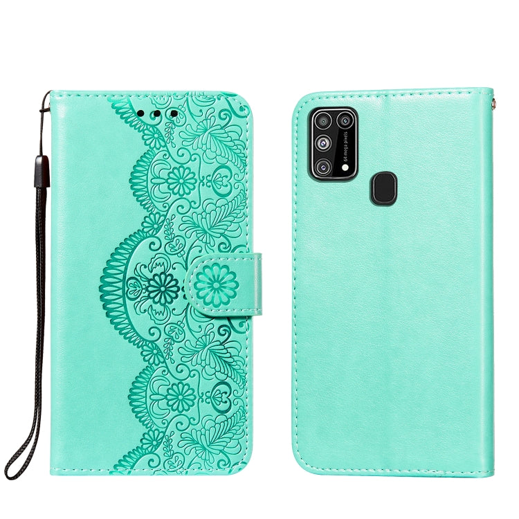 For Samsung Galaxy M31 Flower Vine Embossing Pattern Horizontal Flip Leather Case with Card Slot & Holder & Wallet & Lanyard
