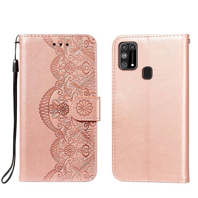 For Samsung Galaxy M31 Flower Vine Embossing Pattern Horizontal Flip Leather Case with Card Slot & Holder & Wallet & Lanyard