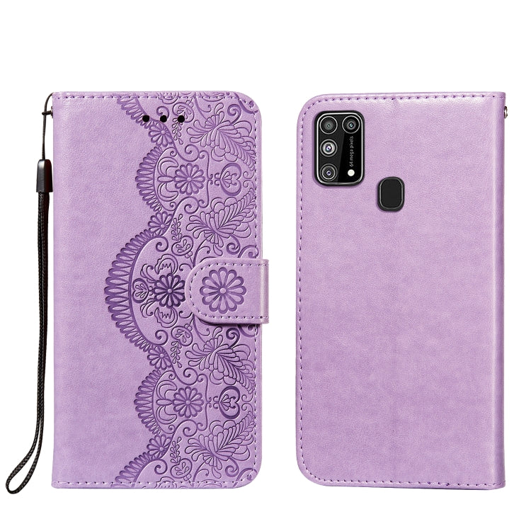 For Samsung Galaxy M31 Flower Vine Embossing Pattern Horizontal Flip Leather Case with Card Slot & Holder & Wallet & Lanyard