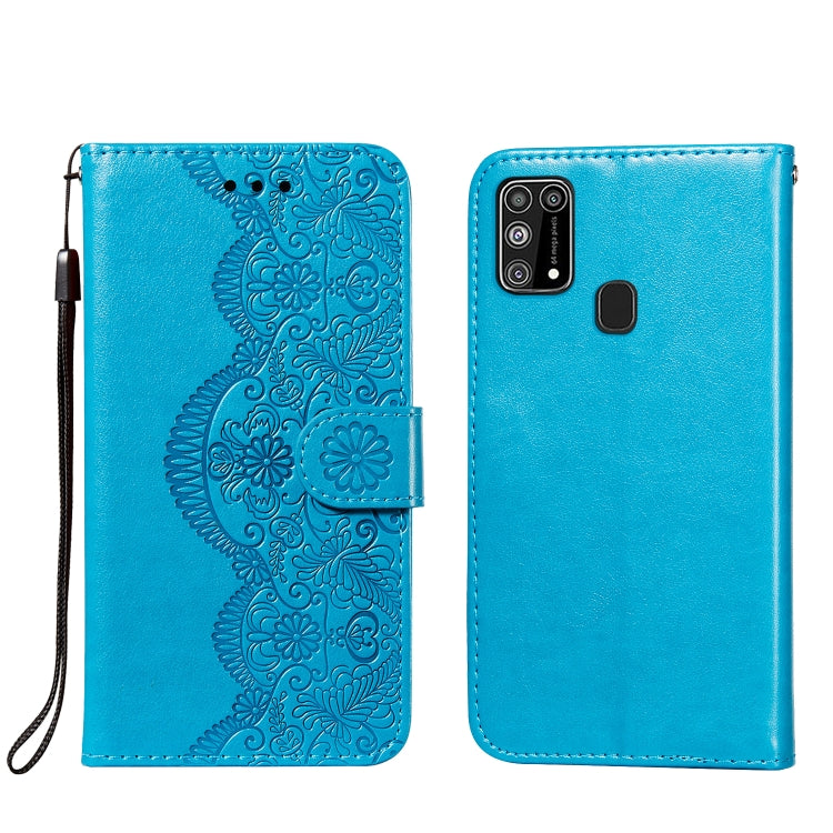 For Samsung Galaxy M31 Flower Vine Embossing Pattern Horizontal Flip Leather Case with Card Slot & Holder & Wallet & Lanyard