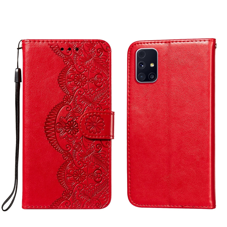 For Samsung Galaxy M31s Flower Vine Embossing Pattern Horizontal Flip Leather Case with Card Slot & Holder & Wallet & Lanyard