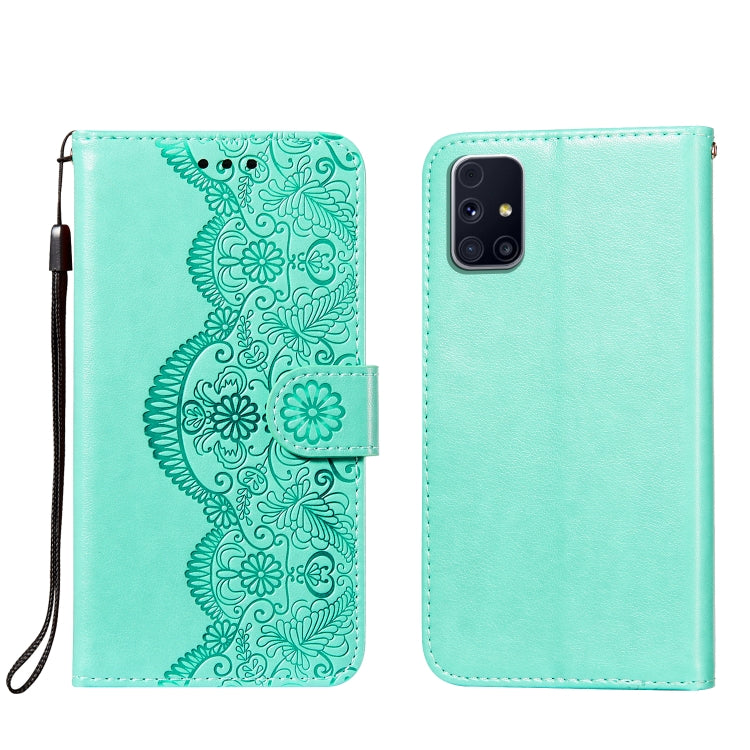For Samsung Galaxy M31s Flower Vine Embossing Pattern Horizontal Flip Leather Case with Card Slot & Holder & Wallet & Lanyard
