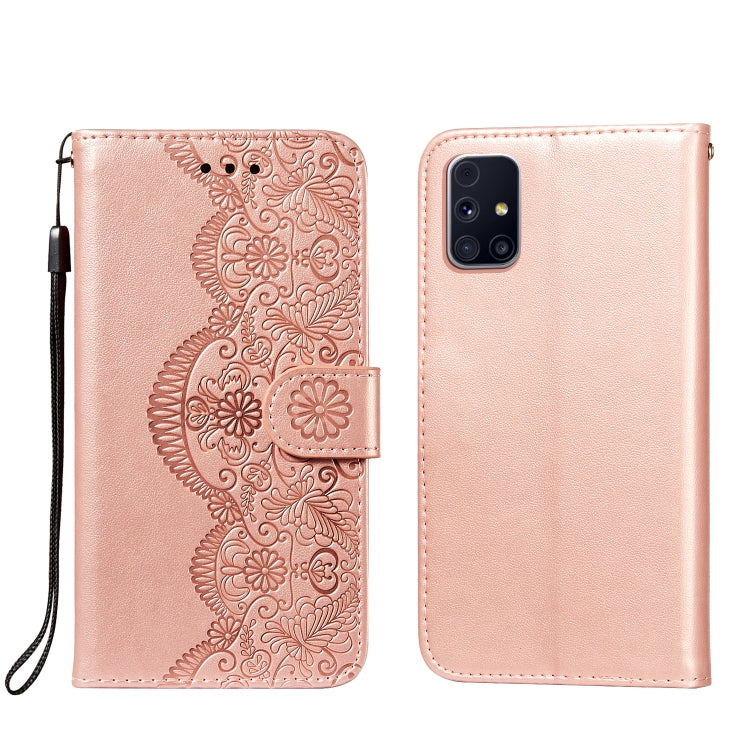 For Samsung Galaxy M31s Flower Vine Embossing Pattern Horizontal Flip Leather Case with Card Slot & Holder & Wallet & Lanyard