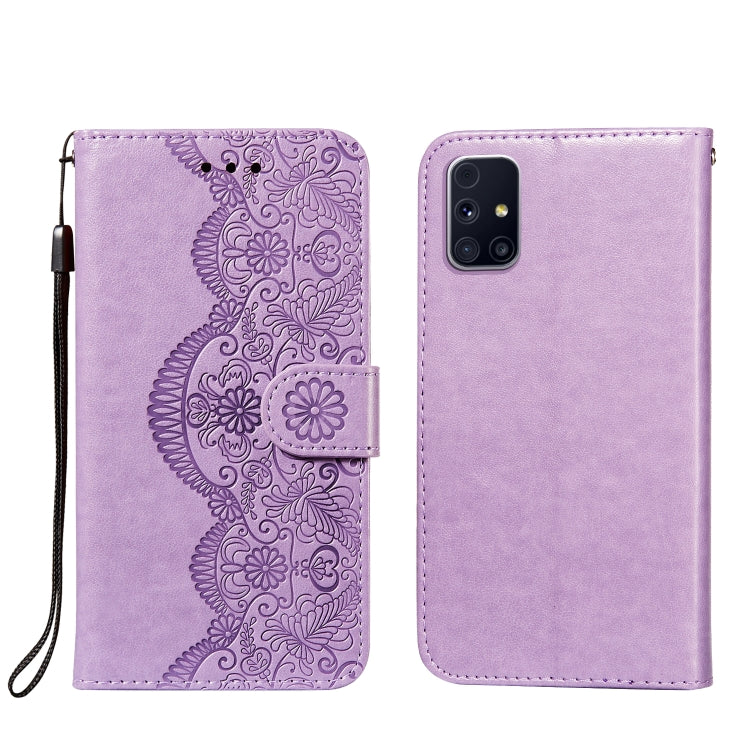 For Samsung Galaxy M31s Flower Vine Embossing Pattern Horizontal Flip Leather Case with Card Slot & Holder & Wallet & Lanyard