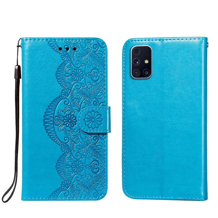 For Samsung Galaxy M31s Flower Vine Embossing Pattern Horizontal Flip Leather Case with Card Slot & Holder & Wallet & Lanyard