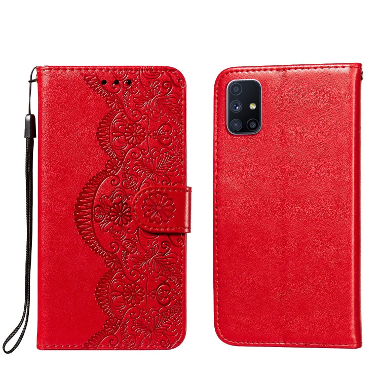 For Samsung Galaxy M51 (Side Fingerprint) Flower Vine Embossing Pattern Horizontal Flip Leather Case with Card Slot & Holder & Wallet & Lanyard