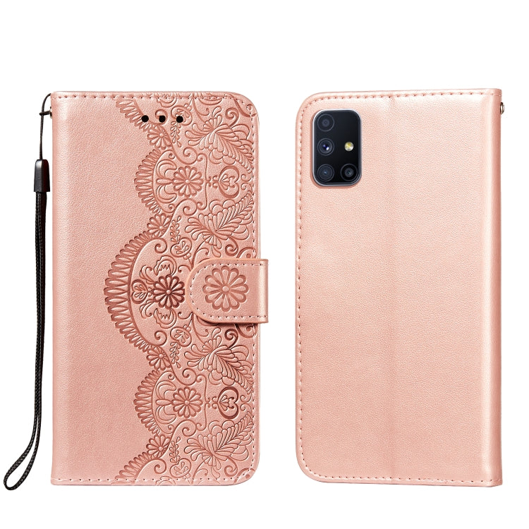For Samsung Galaxy M51 (Side Fingerprint) Flower Vine Embossing Pattern Horizontal Flip Leather Case with Card Slot & Holder & Wallet & Lanyard