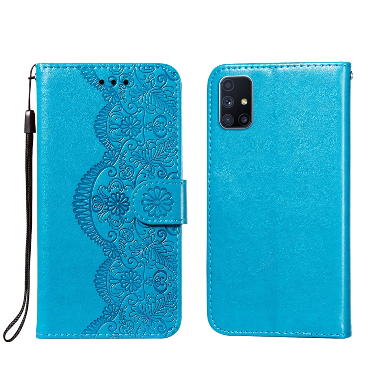 For Samsung Galaxy M51 (Side Fingerprint) Flower Vine Embossing Pattern Horizontal Flip Leather Case with Card Slot & Holder & Wallet & Lanyard