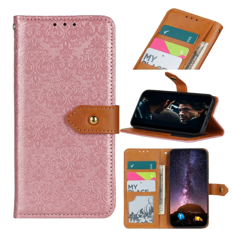 For OPPO Reno4 5G European Floral Embossed Copper Buckle Horizontal Flip PU Leather Case with Holder & Card Slots & Wallet & Photo Frame