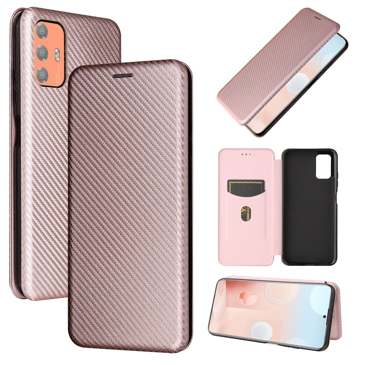For HTC Desire 21 Pro Carbon Fiber Texture Horizontal Flip TPU + PC + PU Leather Case with Card Slot