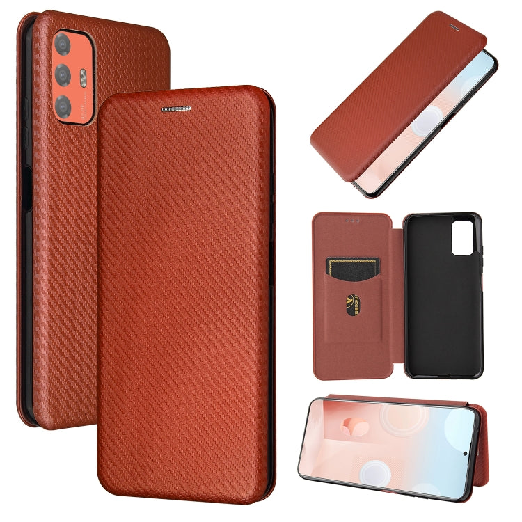 For HTC Desire 21 Pro Carbon Fiber Texture Horizontal Flip TPU + PC + PU Leather Case with Card Slot