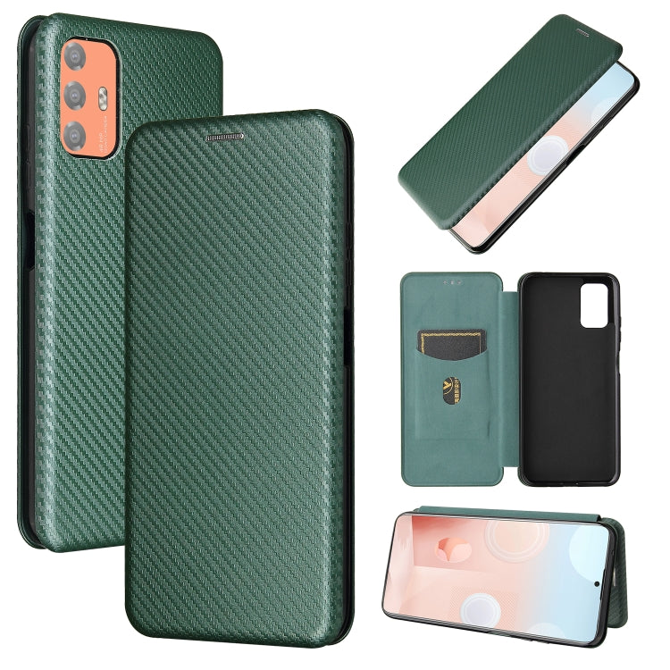 For HTC Desire 21 Pro Carbon Fiber Texture Horizontal Flip TPU + PC + PU Leather Case with Card Slot