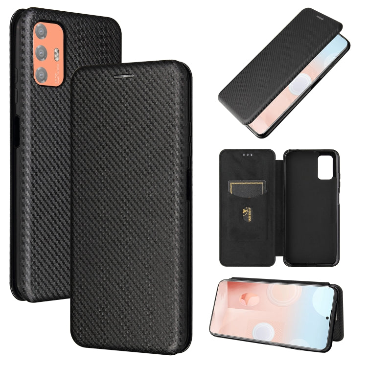 For HTC Desire 21 Pro Carbon Fiber Texture Horizontal Flip TPU + PC + PU Leather Case with Card Slot
