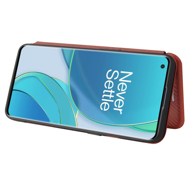 For OnePlus 9 Carbon Fiber Texture Horizontal Flip TPU + PC + PU Leather Case with Card Slot