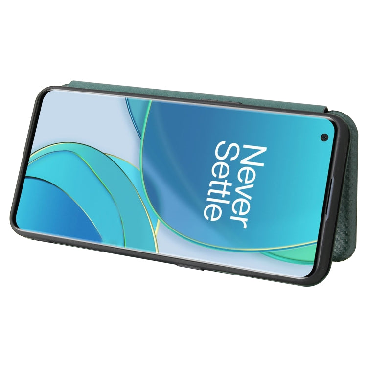For OnePlus 9 Carbon Fiber Texture Horizontal Flip TPU + PC + PU Leather Case with Card Slot