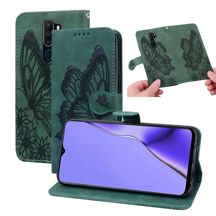 For OPPO A9 (2020) Retro Skin Feel Butterflies Embossing Horizontal Flip Leather Case with Holder & Card Slots & Wallet